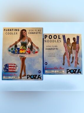 New US Flag Confetti Floating Cooler w Two 6’ Pool Noodles Sealed POZA Patriotic